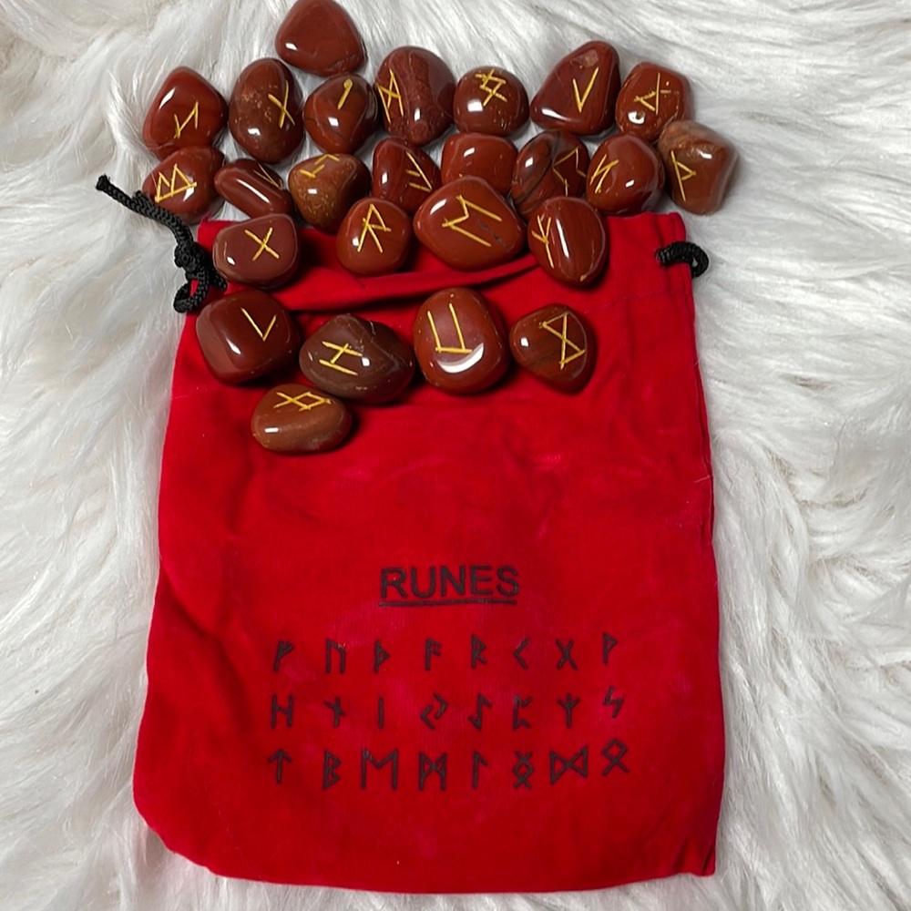 Red Jasper Rune Stones with Red Velvet Bag